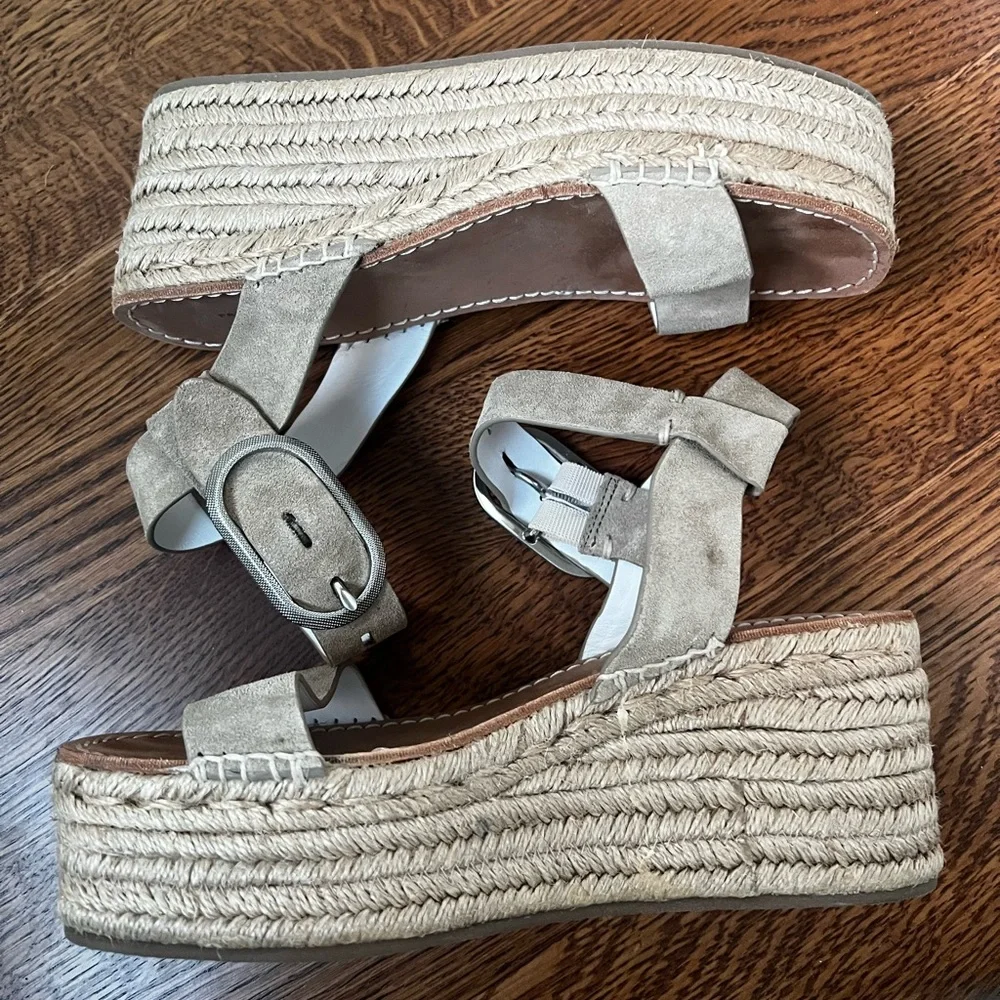 RAG‎ & BONE Ansley Platform Wedge Espadrille Suede Sandals Taupe Leather 37